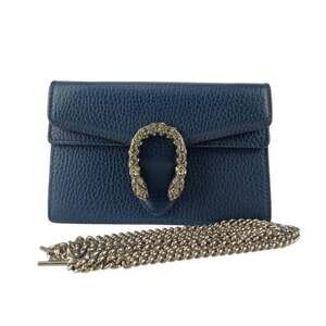 GUCCI Dionysus Shoulder Bag 476432 Blue Leather Women's Crystal Chain